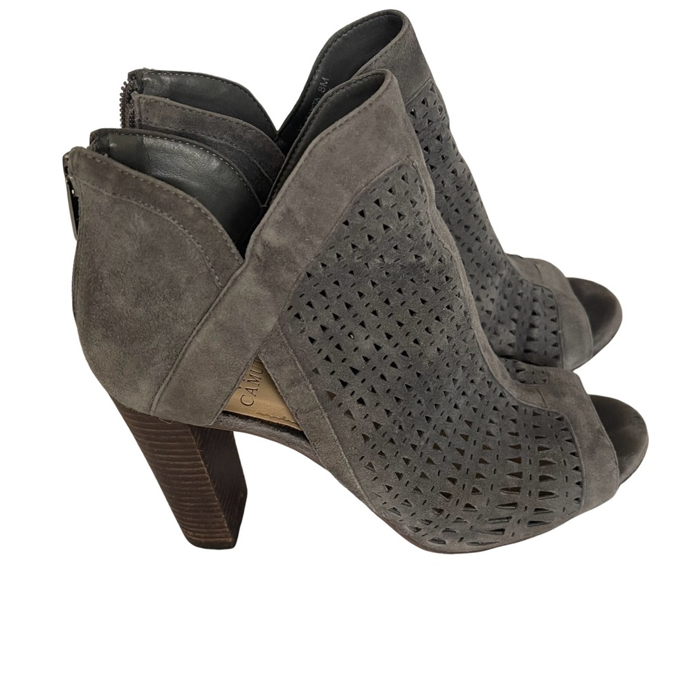 Vince Camuto Cranita Gray Suede Leather Block Heels Sandal booties. Size…